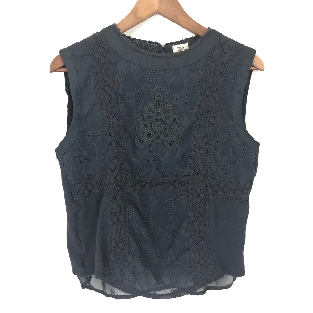 Anthropologie TINY Embroidered Boho Dark Grey Top